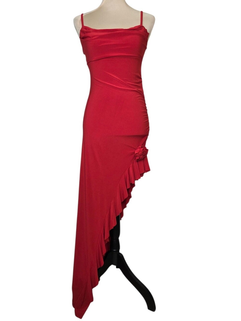 As U Wish Scarlet Red Bombshell Tango Salsa Ruffle Maxi Dress Small Bodycon